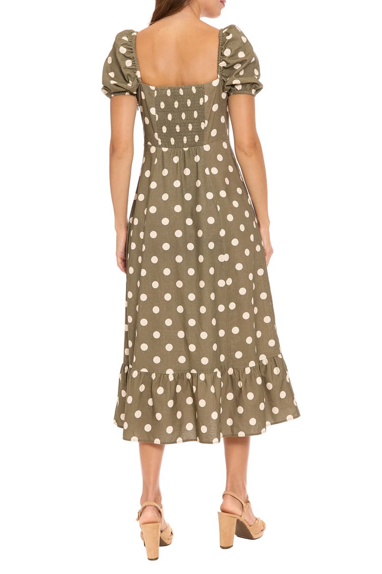 Puff Sleeve Square Neck Empire Dress, Alternate, color, CAPULET OLIVE/ BEIGE