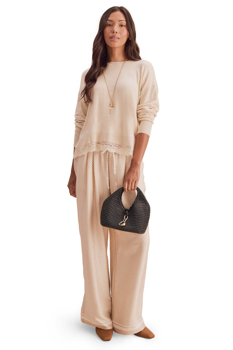 Georgie Lace Trim Sweater, Alternate, color, WHEAT BEIGE HEATHER