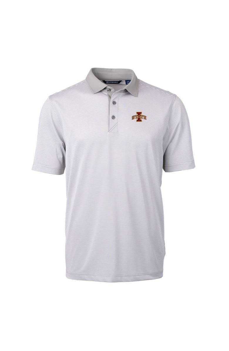 Cutter & Buck Men's Cutter & Buck  Gray/White Iowa State Cyclones Big & Tall Virtue Eco Pique Micro Stripe Recycled Polo, Alternate, color, 