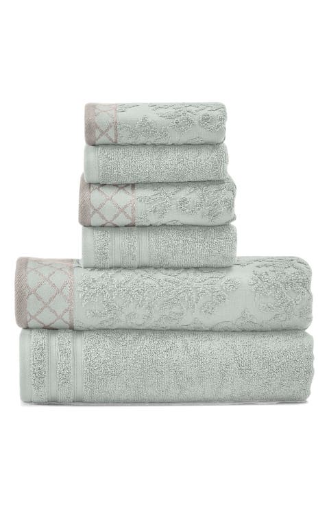 Embellished Border Damask Jacquard Towel 6-Piece Set - Grey