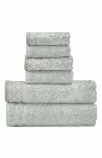 Embellished Border Damask Jacquard Towel 6-Piece Set - Grey