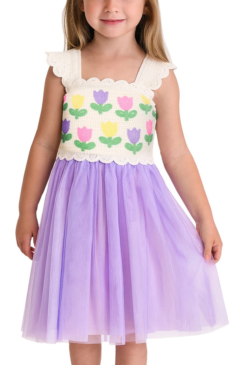 Kids' Tulip Crochet Dress, Alternate, color, IVORY/ PURPLE