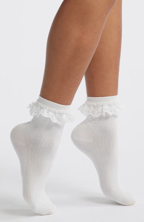 Anissa Lace Ruffle Cotton Blend Crew Socks