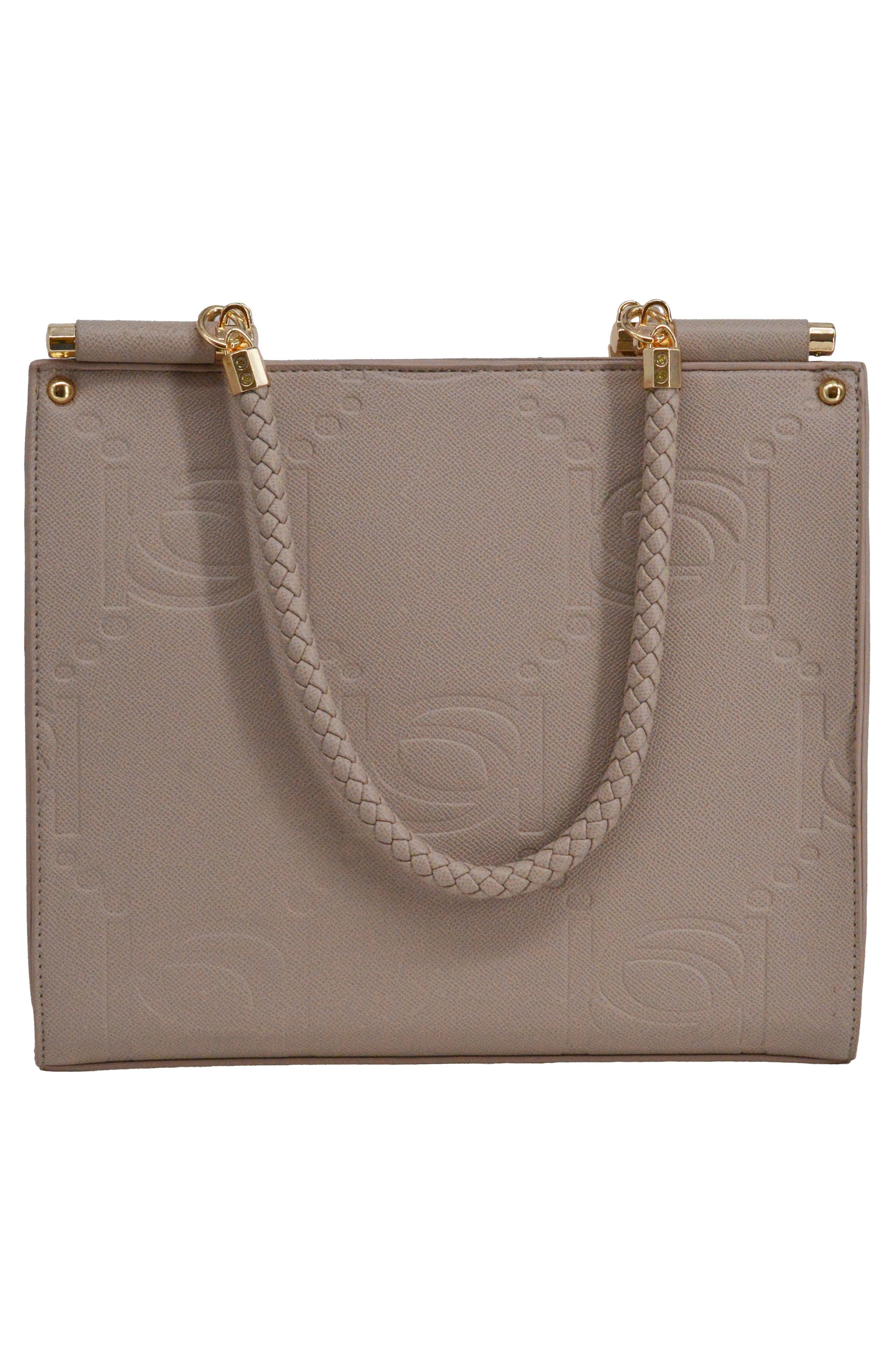 bebe Zenia Braided Handle Tote Bag, Alternate, color, Light Taupe