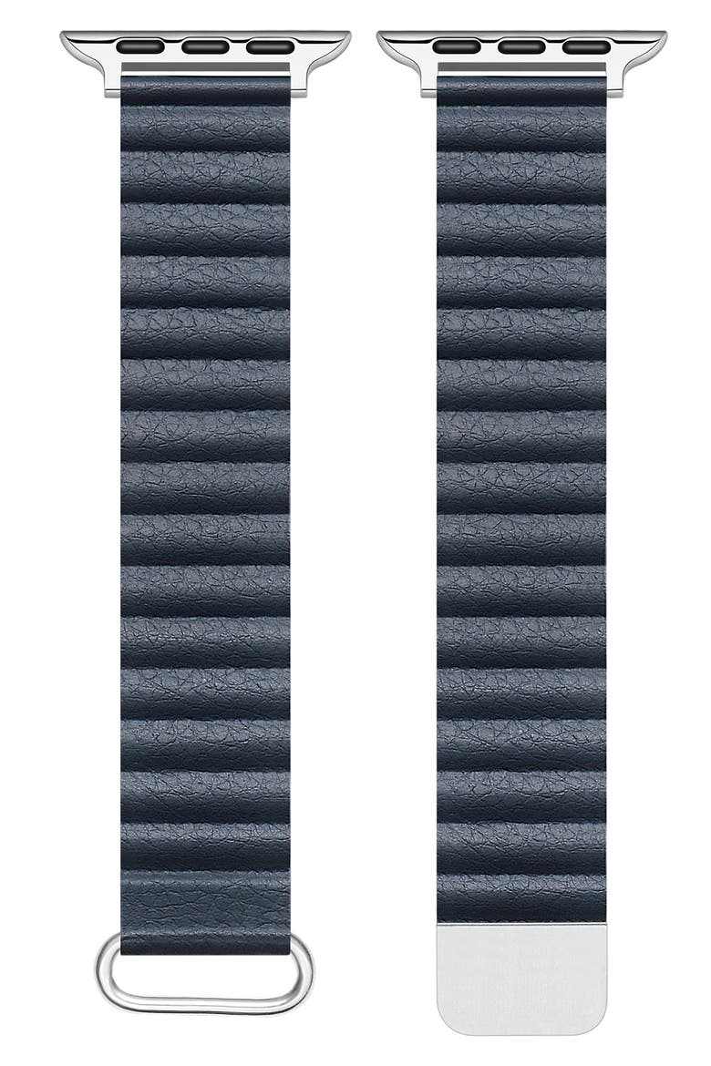 Dakota Faux Leather Apple Watch® Watchband, Main, color, NAVY