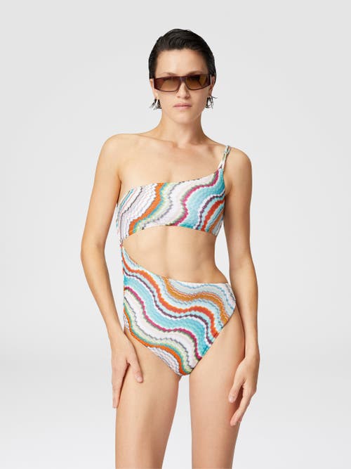 Missoni Multicolor Wave Asymmetric Cutout One-piece Swimsuit In Multicoloured