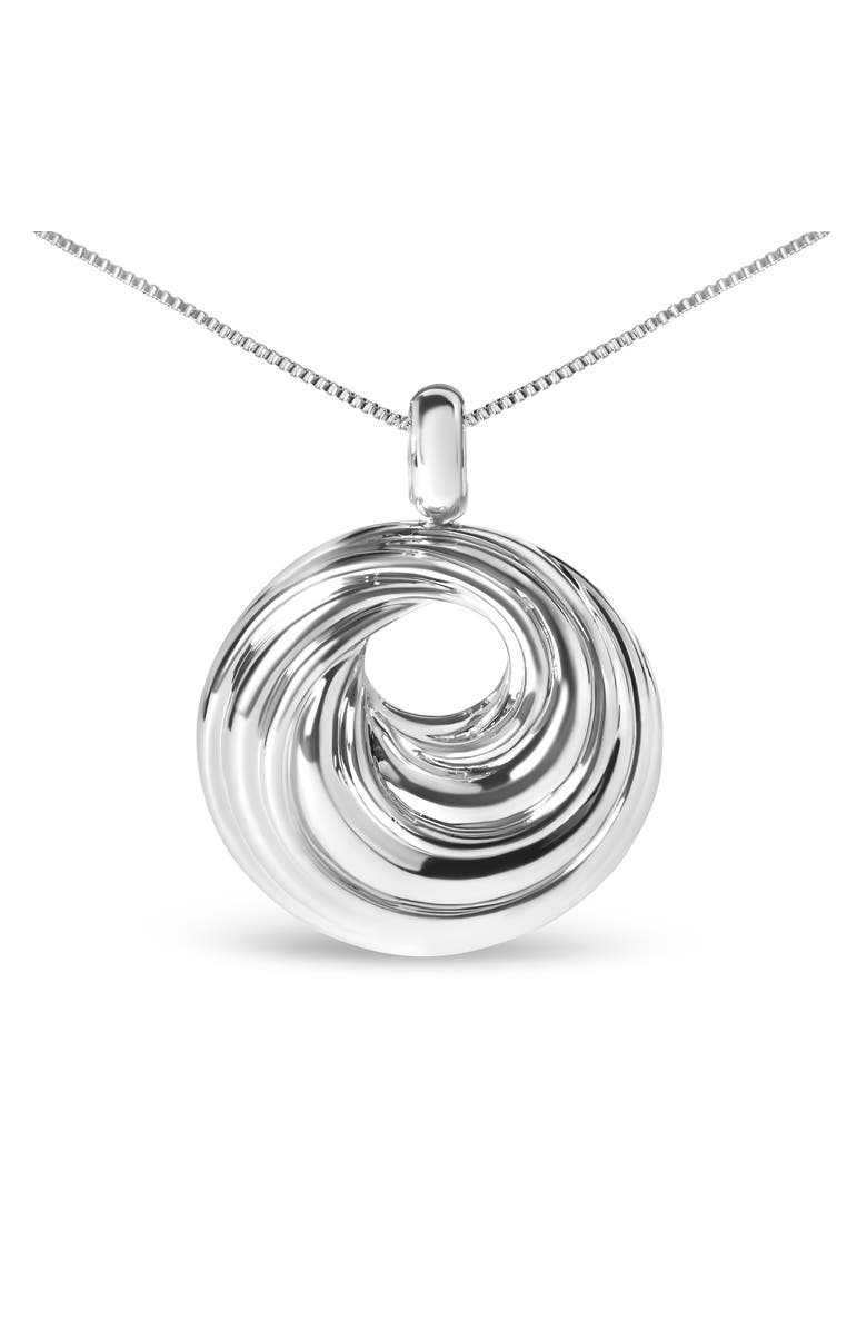 Haus of Brilliance .925 Sterling Silver Endless Wave Swirl Statement Medallion Pendant Necklace, Alternate, color, White