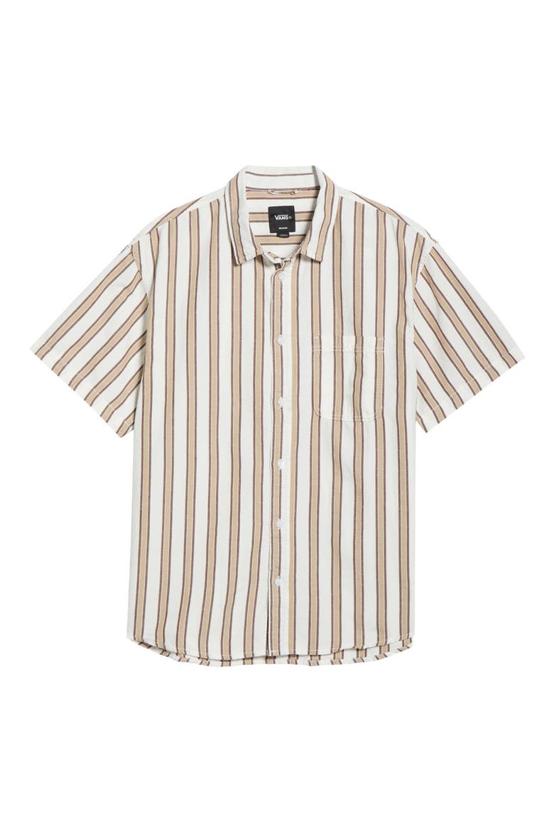 Lawson Stripe Short Sleeve Cotton & Linen Button-Up Shirt, Alternate, color, WHITE-POTTING SOIL