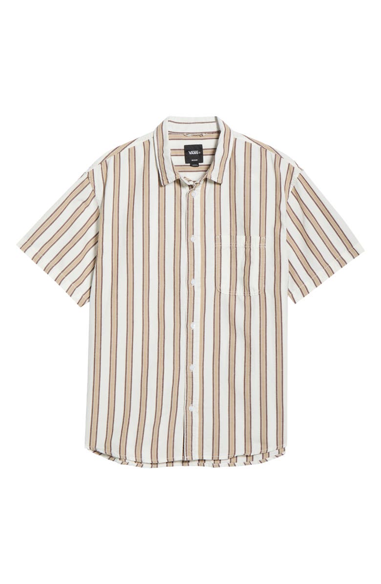 Vans Lawson Stripe Short Sleeve Cotton & Linen Button-Up Shirt, Alternate, color, White-Potting Soil
