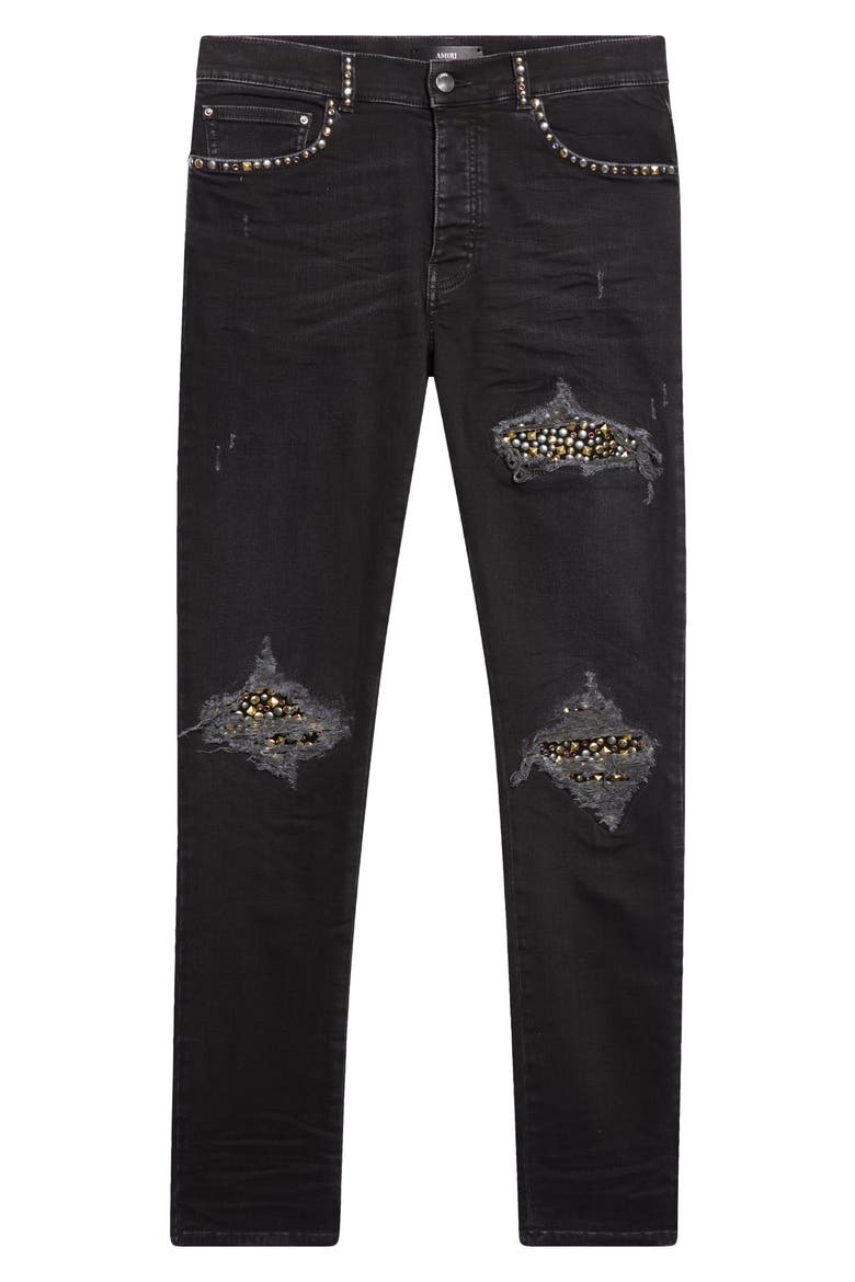 MX1 Studded Patch Ripped Skinny Jeans, Alternate, color, VINTAGE BLACK