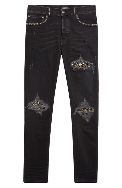 MX1 Studded Patch Ripped Skinny Jeans (Vintage Black)