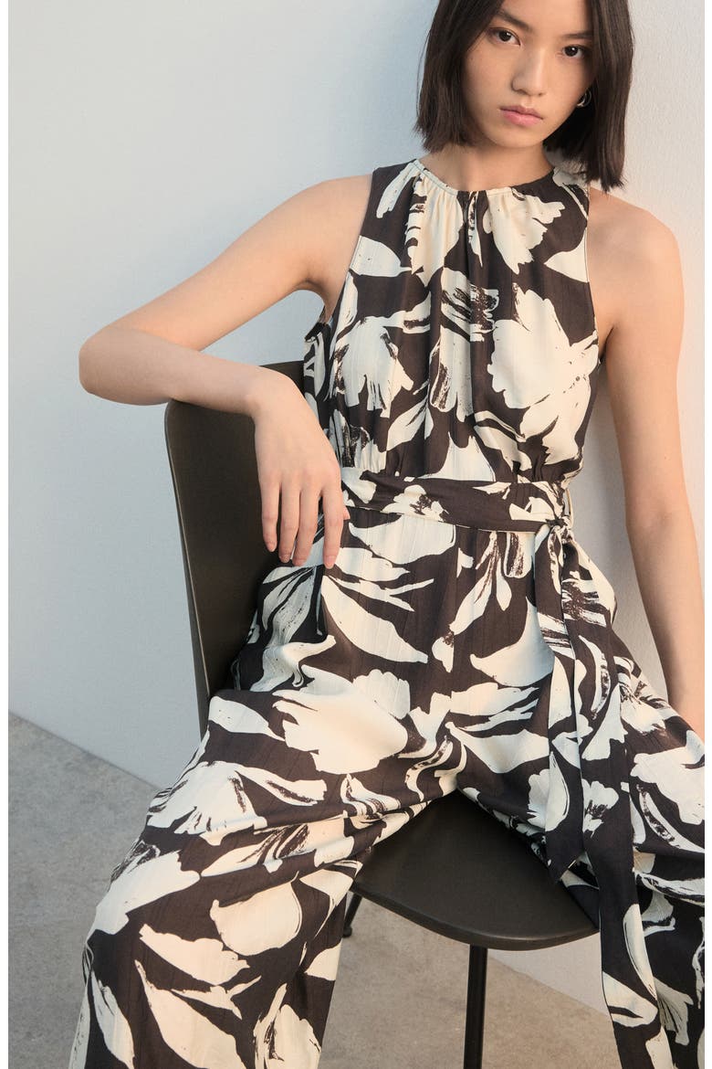 Wide Leg Floral Crop Jumpsuit, Alternate, color, CHOCOLATE