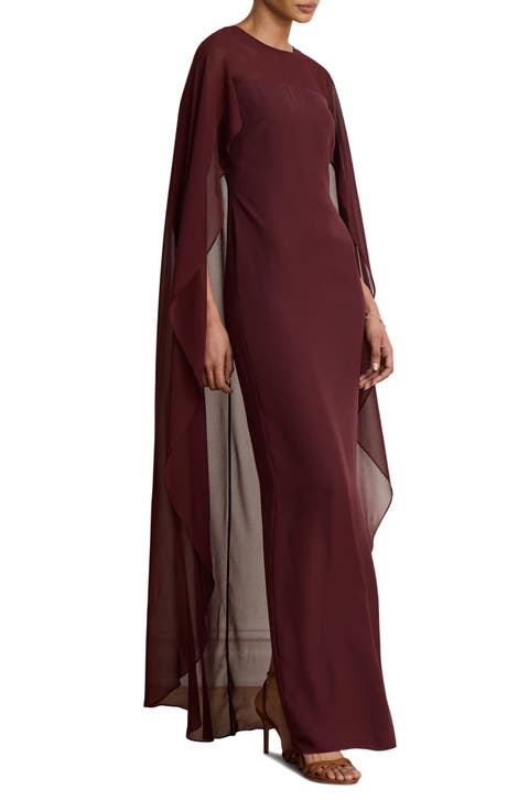 Cape Detail Triple Georgette Gown