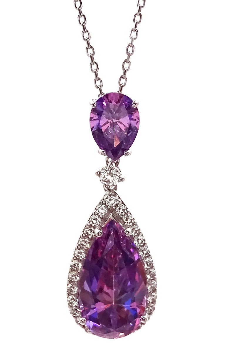 Cubic Zirconia Teardrop Pendant Necklace, Main, color, PURPLE
