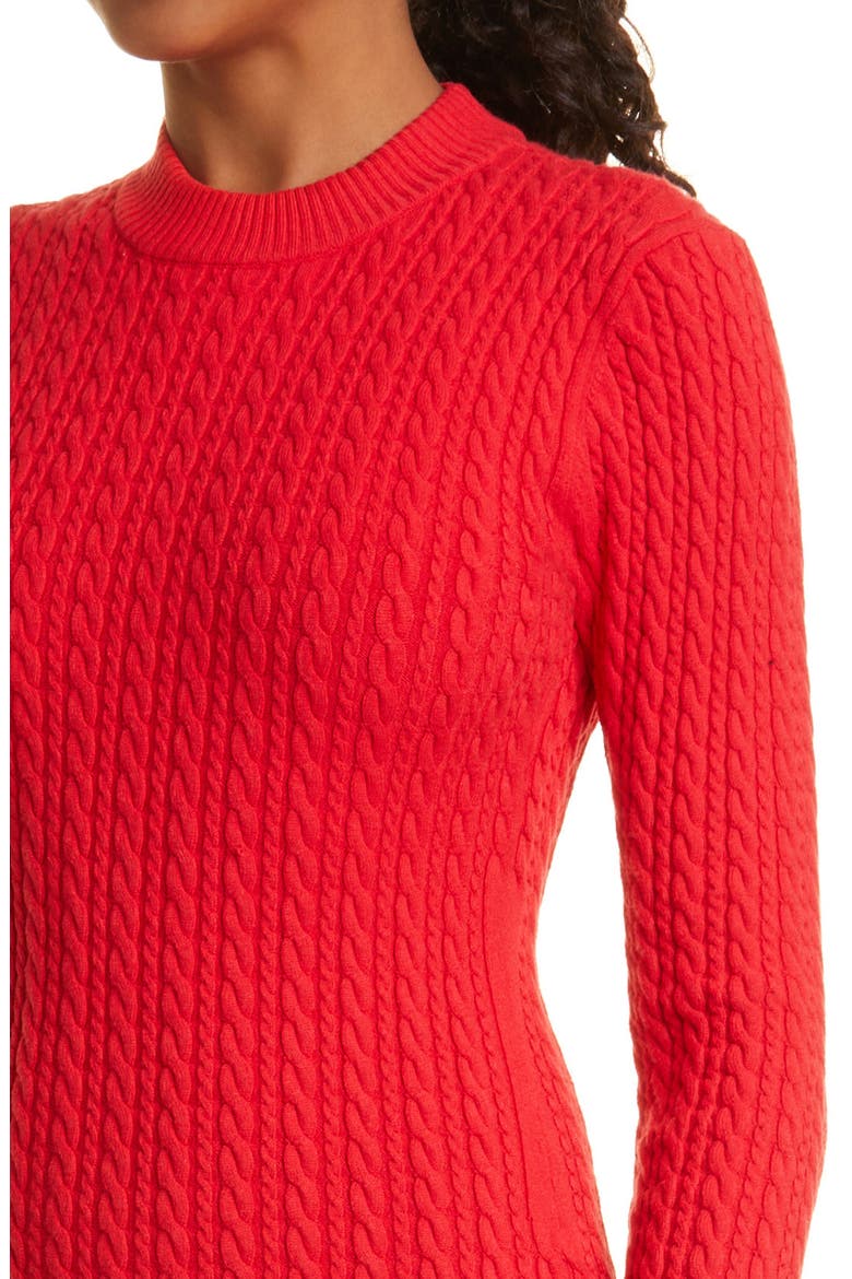 Yuna Long Sleeve Cable Sweater Dress, Alternate, color, BRIGHT POPPY