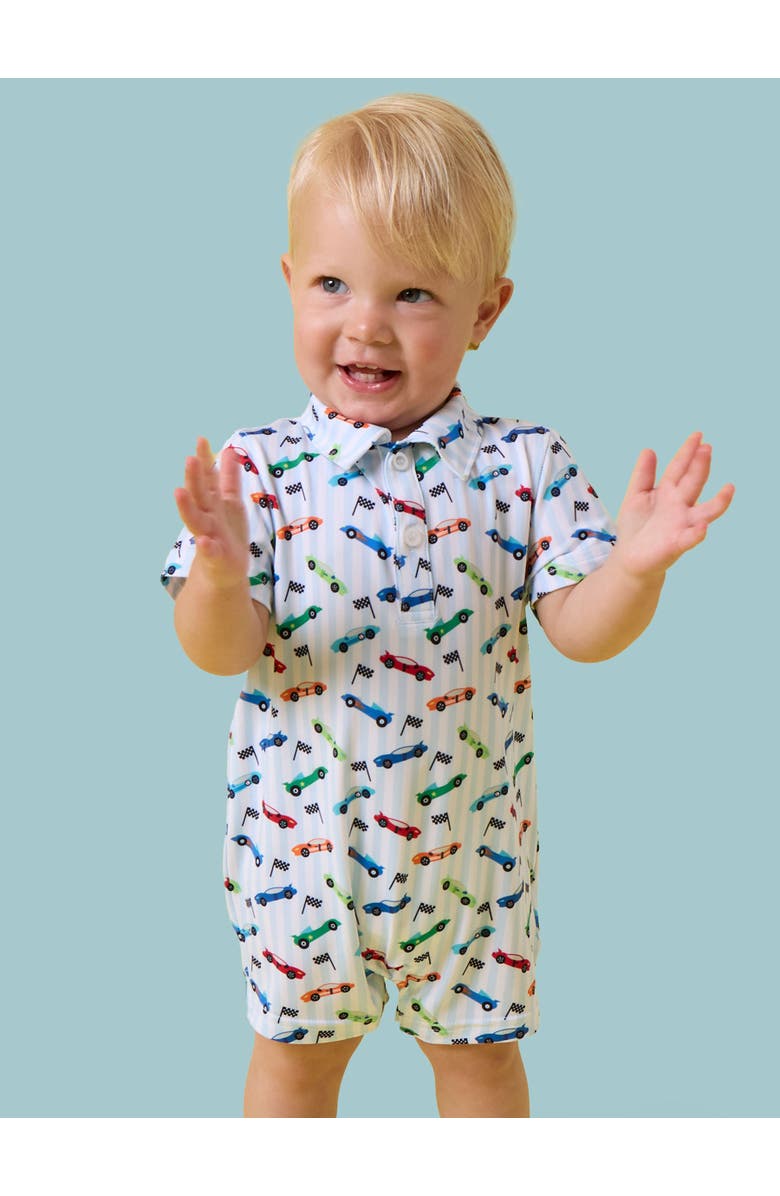 RuggedButts Performance Polo Romper, Alternate, color, Tiny Let's Roll
