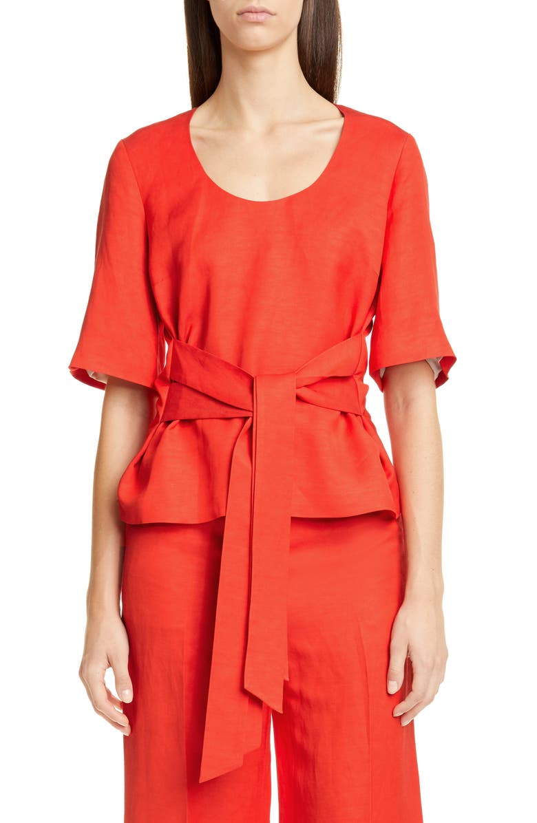 PARTOW Petunia Tie Waist Linen Blend Top, Main, color, 