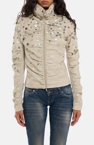 JADED LONDON Button-Decorated Faux Leather Fitted Jacket