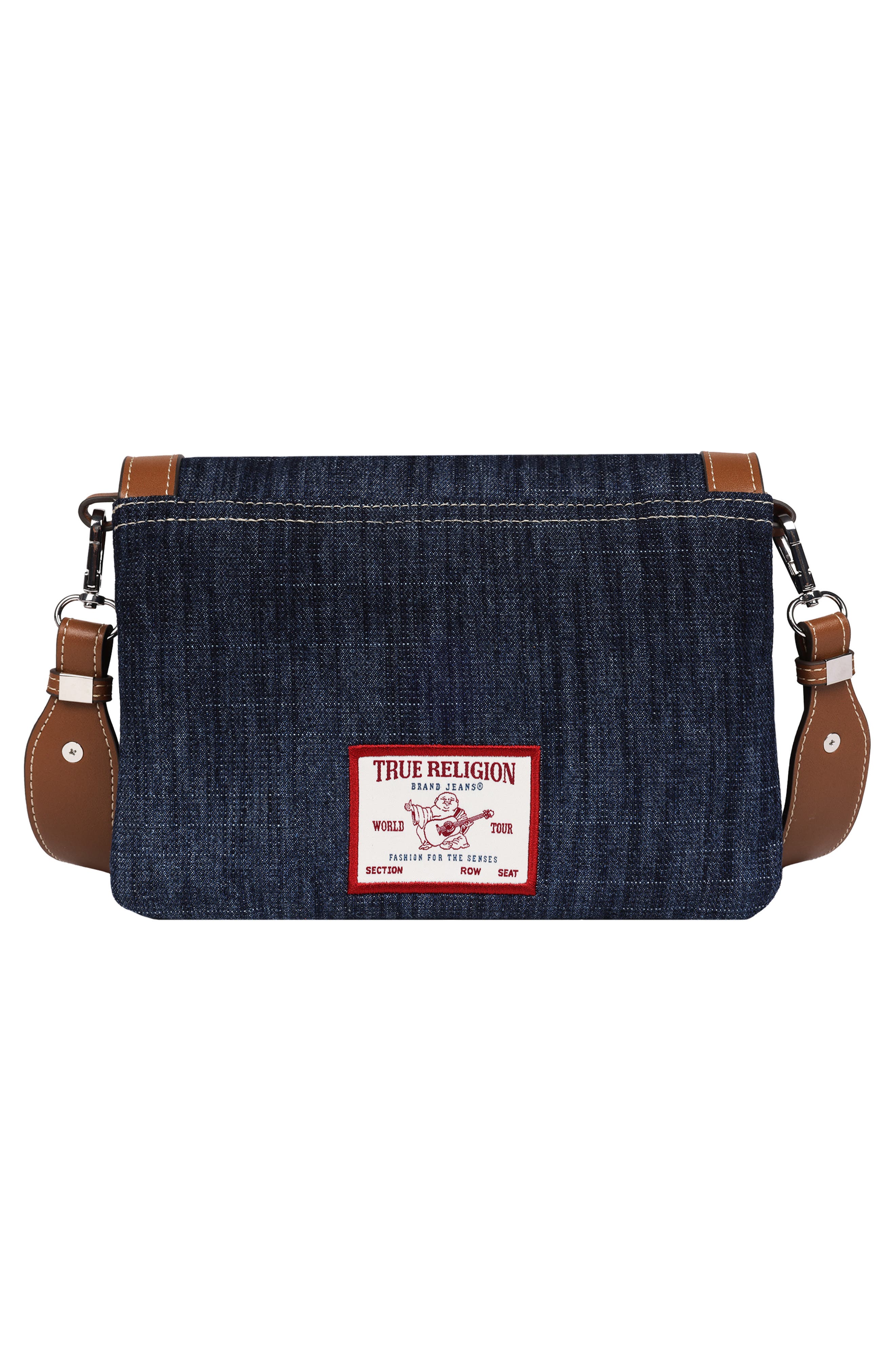 True Religion Logo Saddle Crossbody Bag, Alternate, color, Dark Denim