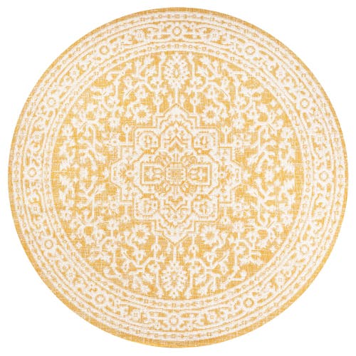Jonathan Y Sinjuri Medallion Textured Weave Indoor/outdoor Round Area Rug In Yellow/cream