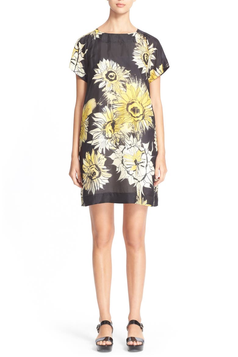'Amanda' Floral Print Silk Shift Dress, Main, color, BLACK PRINT