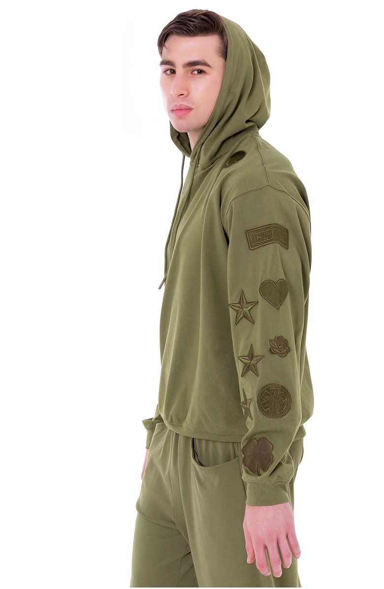 Dai Moda Menswear Patches Hoodie, Alternate, color, Army Green
