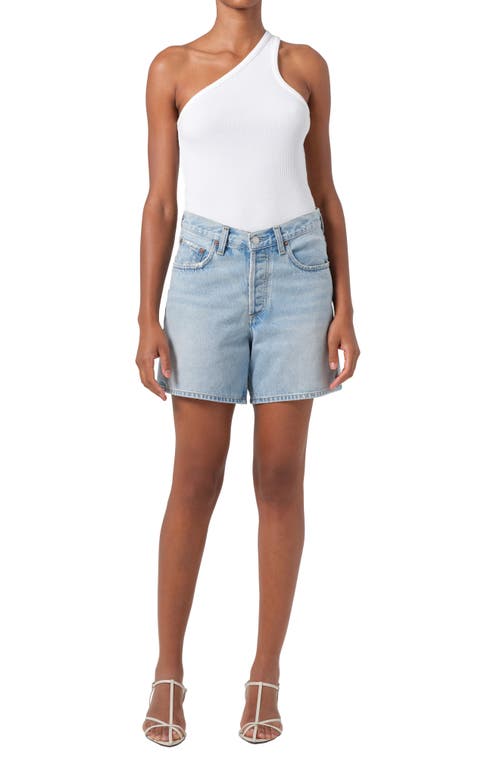 Agolde Parker Long Relaxed Organic Cotton Denim Shorts In Backbeat