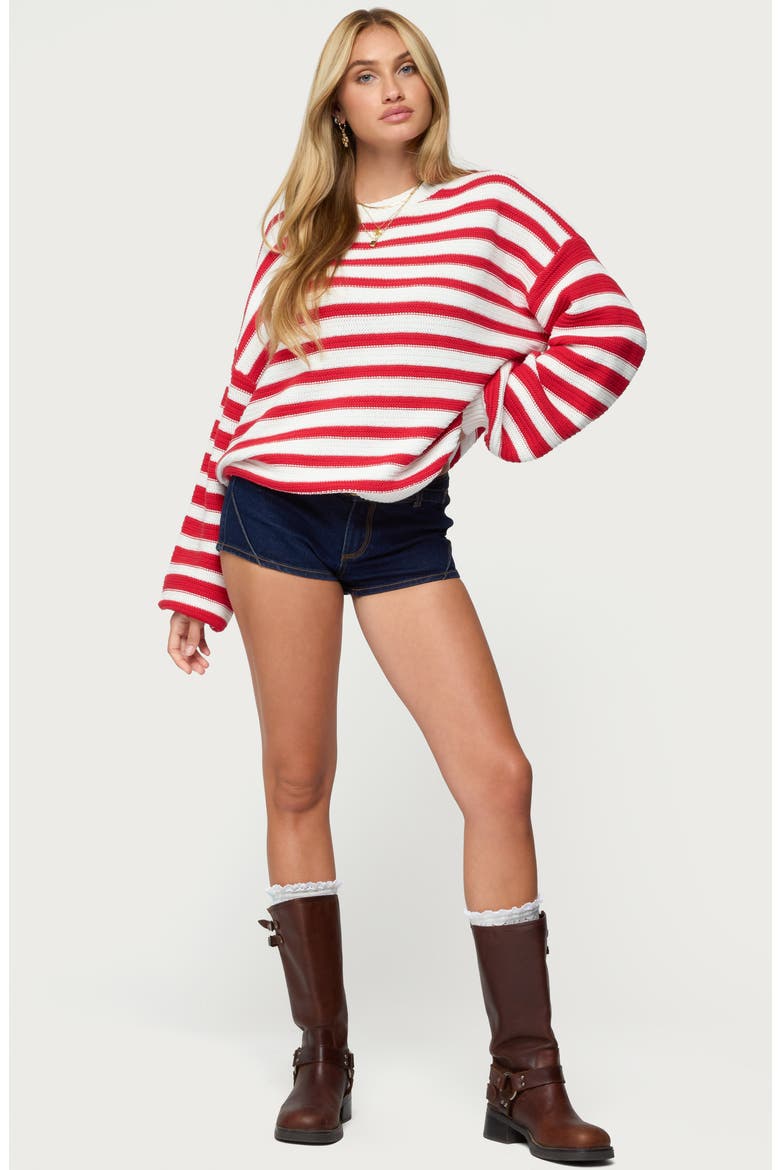 Aerin Oversize Stripe Cotton Sweater, Alternate, color, RED-AND-CREAM