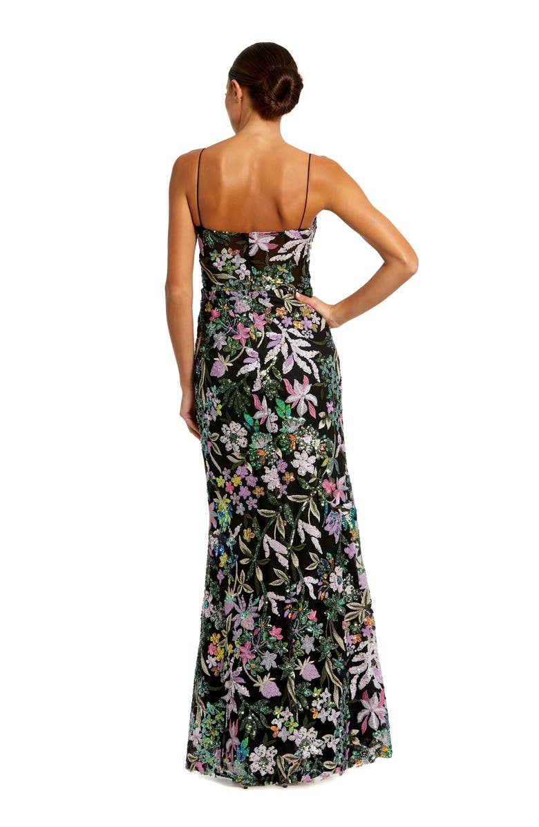 Mac Duggal Multicolor Embroidered Bustier Trumpet Gown, Alternate, color, Black Multi