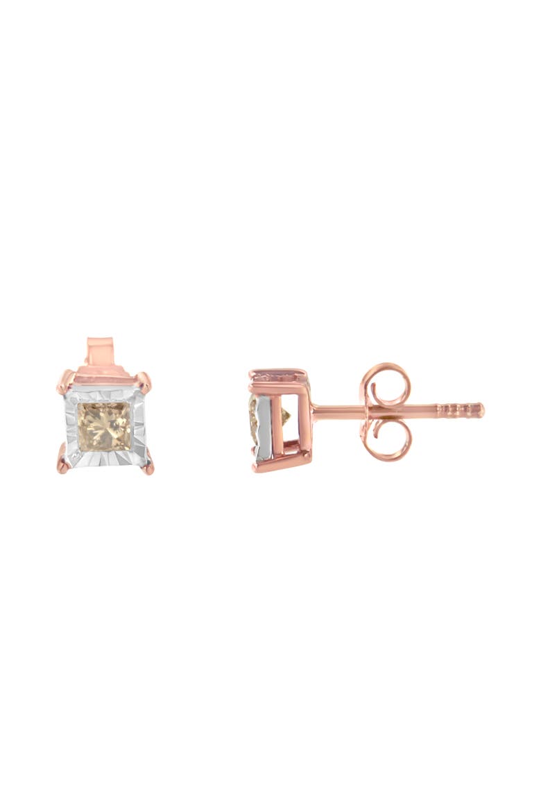 14K Rose Gold Plated 1/2 Ct Princess Diamond Solitaire Stud Earrings, Alternate, color, White