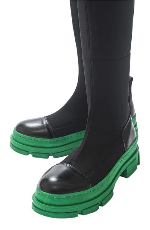 Prologue Shoes Bella Stretch Scuba Knee High Boot in Green Faux Leather  product