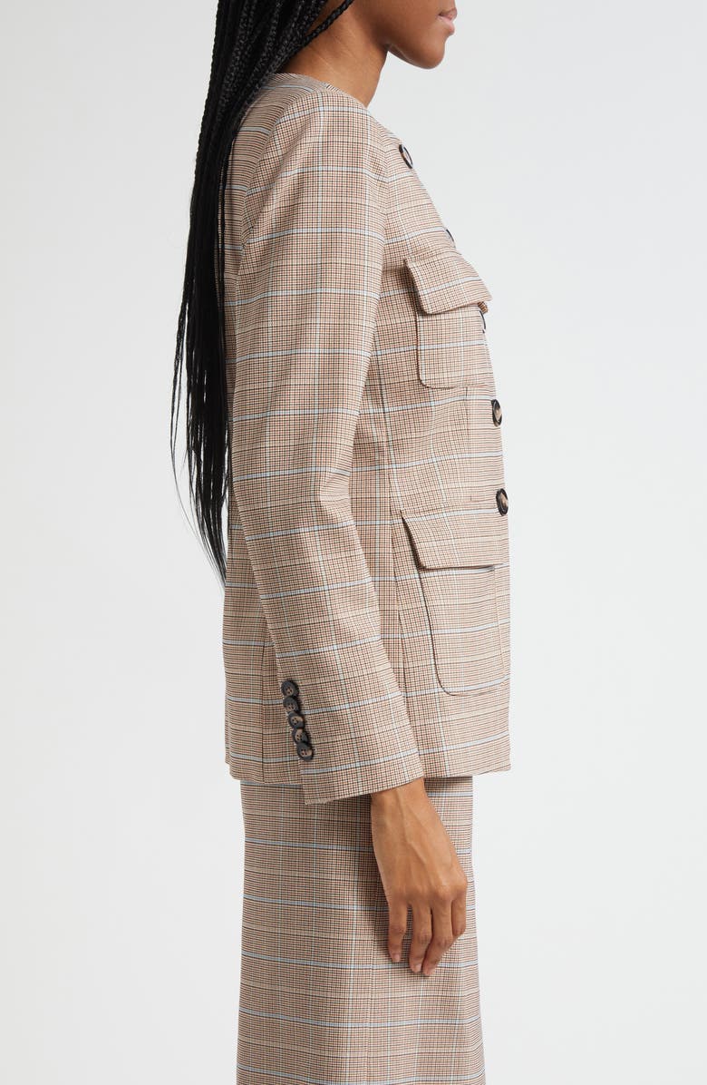 Veronica Beard Orrin Windowpane Plaid Collarless Jacket, Alternate, color, Hazelnut Multi