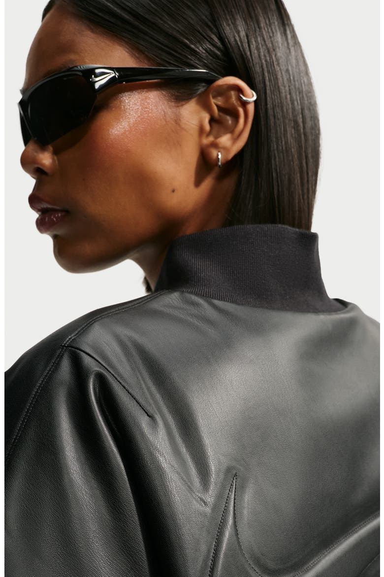Faux Leather Bomber Jacket, Alternate, color, BLACK/ BLACK