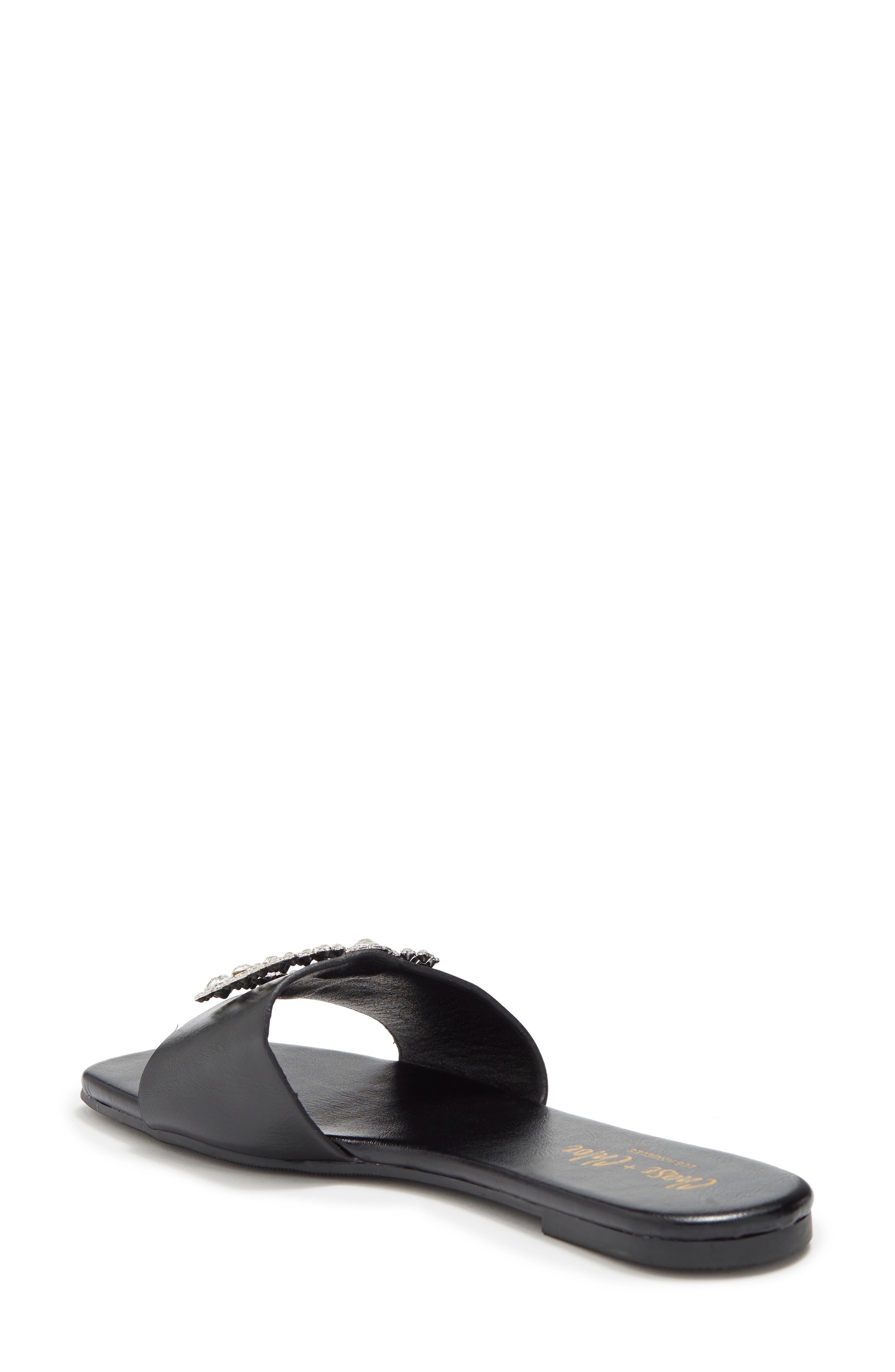 CHASE AND CHLOE Eve Embellished Slide Sandal, Alternate, color, Black Pu