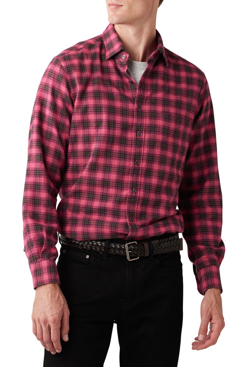 Radbrook Sports Fit Plaid Flannel Button-Up Shirt, Main, color, BUBBLEGUM