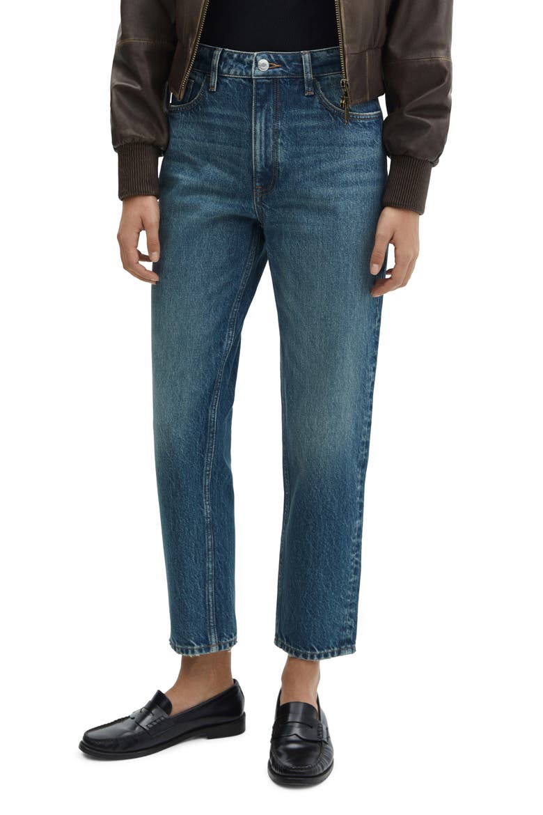 High Waist Ankle Mom Jeans, Main, color, DARK BLUE