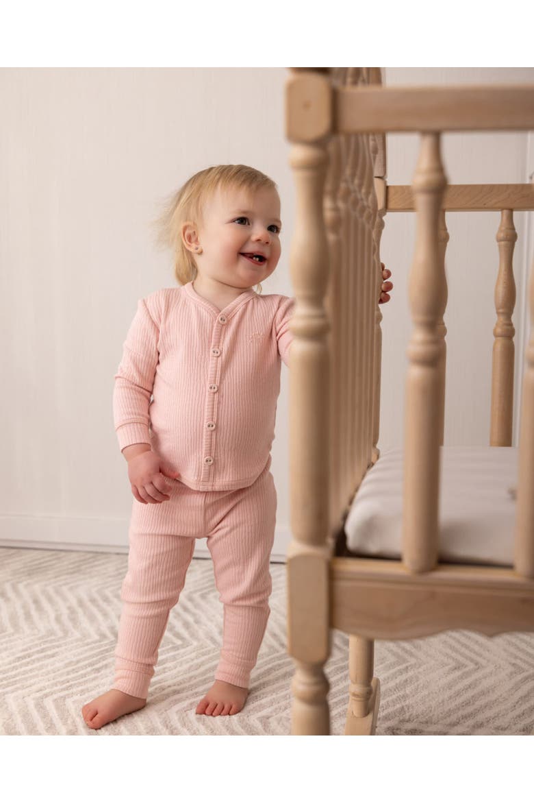 Kid's Ribbed Color Button-Down Pajama Set, Alternate, color, Seashell Pink