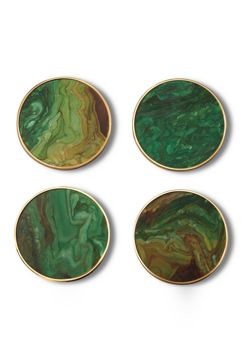 Lucas Set of 4 Stone Coasters with Holder, Alternate, color, JADE