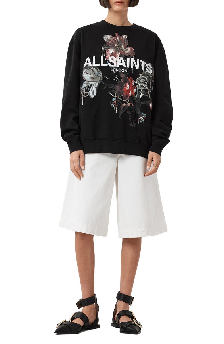 AllSaints Ania Etta Graphic Sweatshirt, Alternate, color, Black