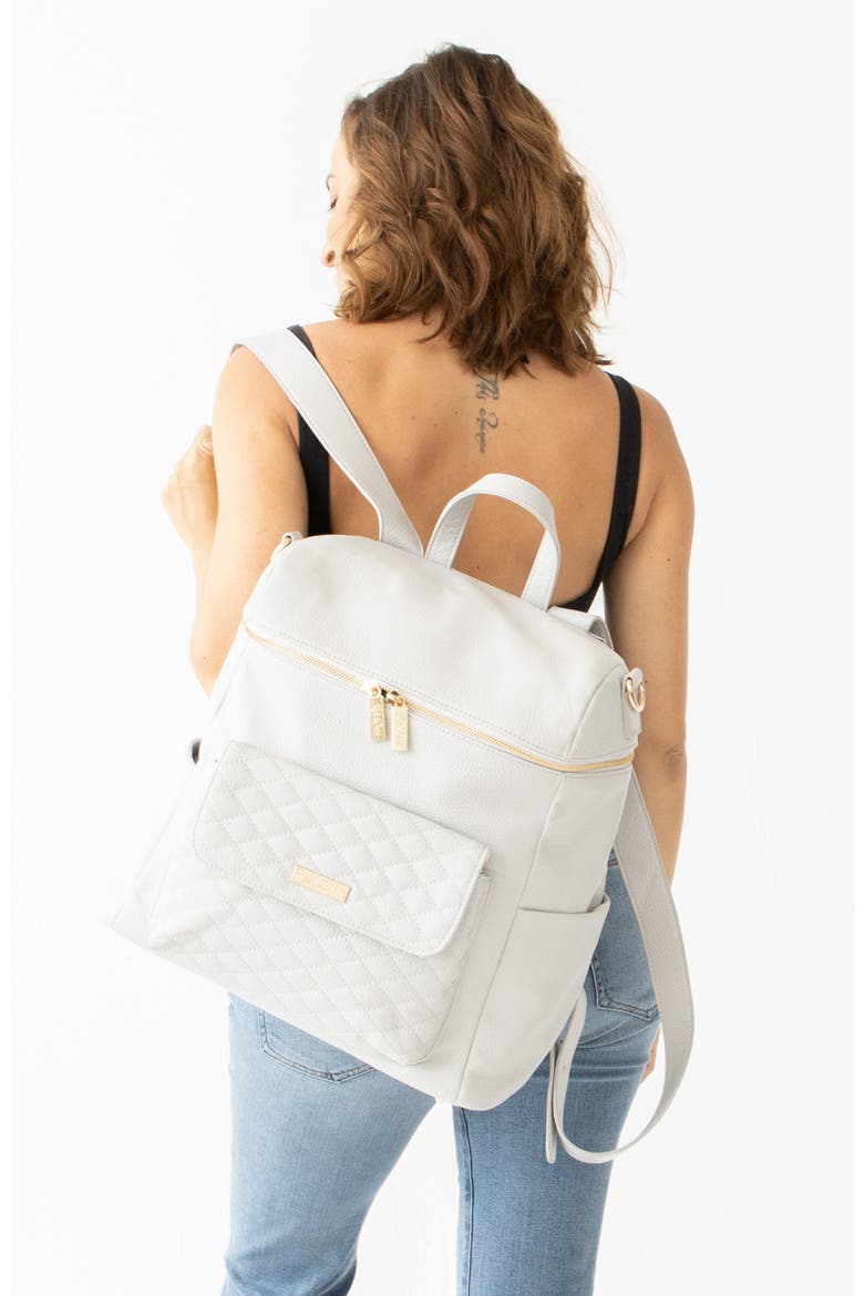 Monaco Faux Leather Diaper Backpack, Alternate, color, PEARL WHITE