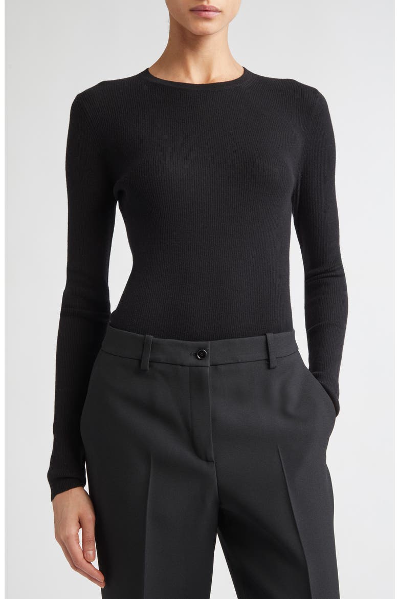 Hutton Cashmere Rib Sweater, Alternate, color, BLACK