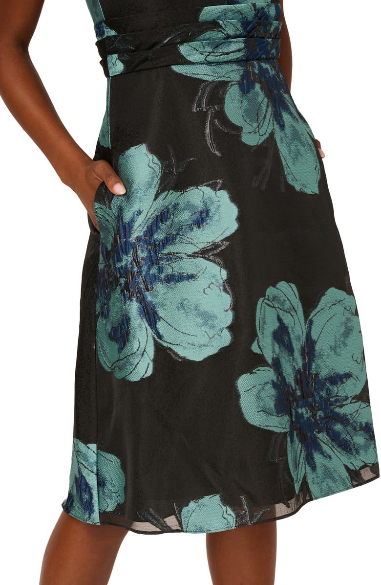 Adrianna Papell Metallic Floral Jacquard Sleeveless Cocktail Dress, Alternate, color, Black Multi