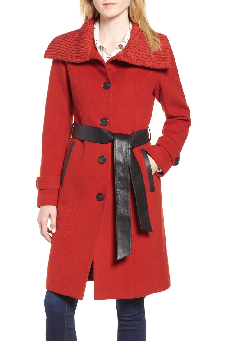 Flat Wool Knit Collar Coat, Main, color, PAPRIKA