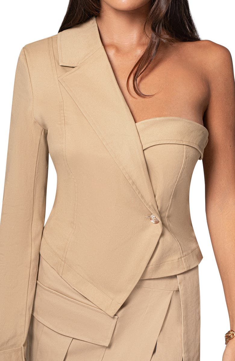 JLUXLABEL Amal One-Shoulder Blazer Top, Alternate, color, Khaki