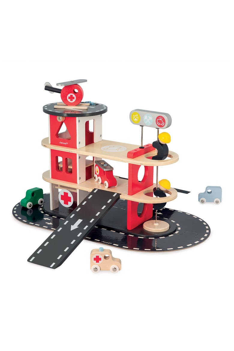 Fire Station Toy Set, Main, color, RED