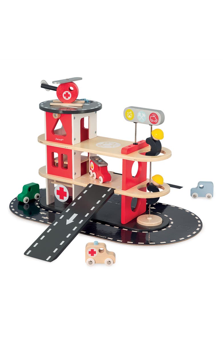Janod Fire Station Toy Set, Main, color, Red
