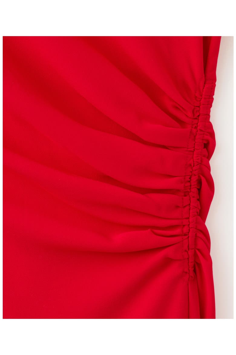 Ruched Draped Neck Midi Dress, Alternate, color, RED