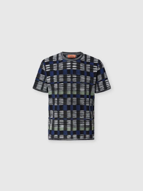 Crew-neck Cotton And Viscose T-shirt With Check Pattern