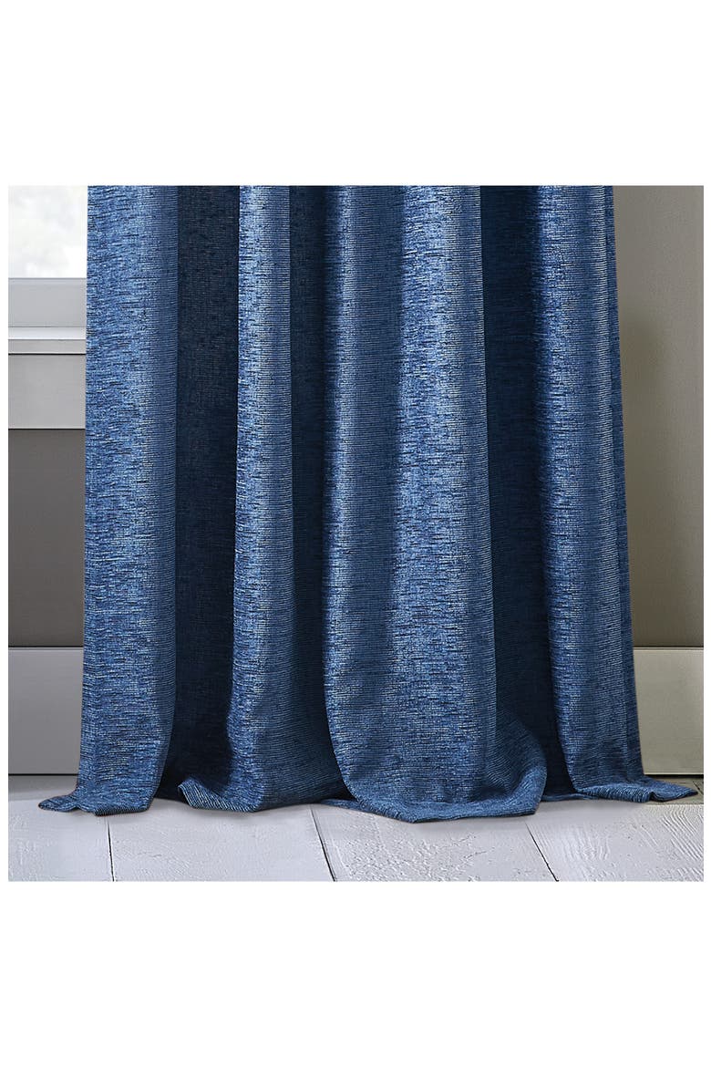 Set of 2 Bouclé Chenille Curtain Panels, Alternate, color, INDIGO