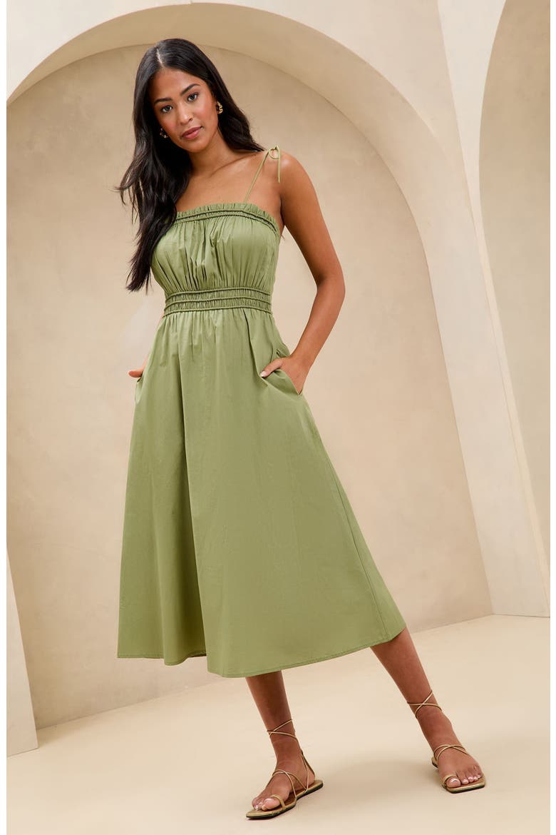 Cotton Poplin Midi Dress, Alternate, color, GREEN